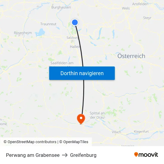 Perwang am Grabensee to Greifenburg map