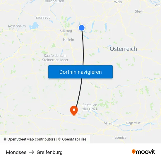 Mondsee to Greifenburg map