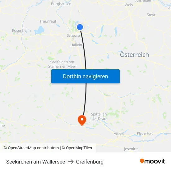 Seekirchen am Wallersee to Greifenburg map
