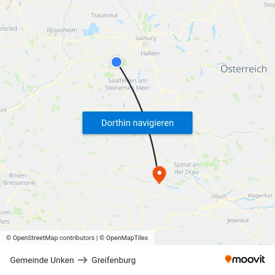 Gemeinde Unken to Greifenburg map