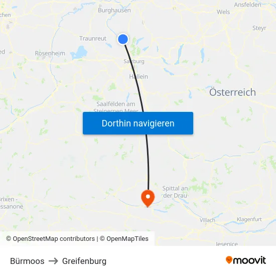 Bürmoos to Greifenburg map