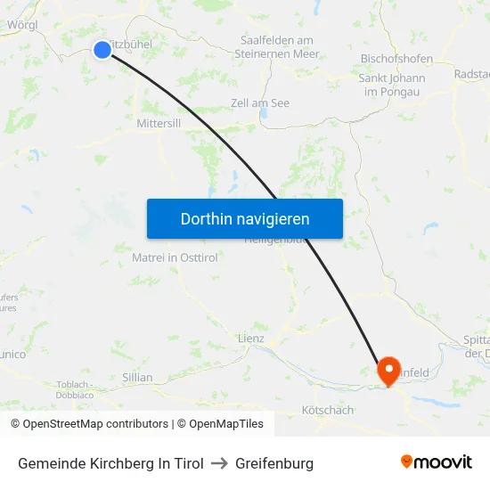 Gemeinde Kirchberg In Tirol to Greifenburg map