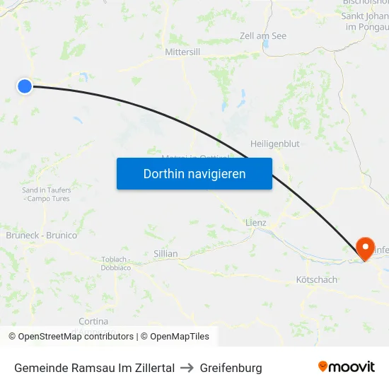 Gemeinde Ramsau Im Zillertal to Greifenburg map