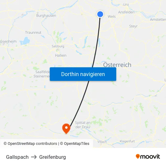 Gallspach to Greifenburg map