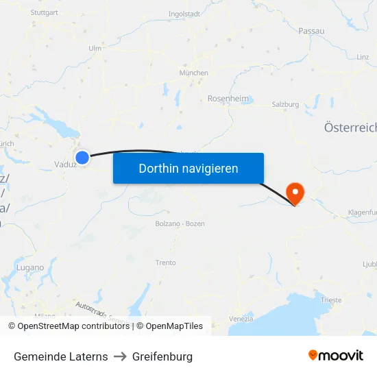 Gemeinde Laterns to Greifenburg map