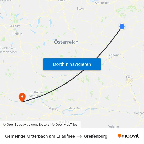 Gemeinde Mitterbach am Erlaufsee to Greifenburg map