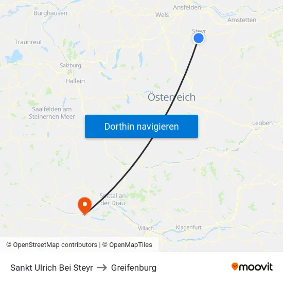 Sankt Ulrich Bei Steyr to Greifenburg map