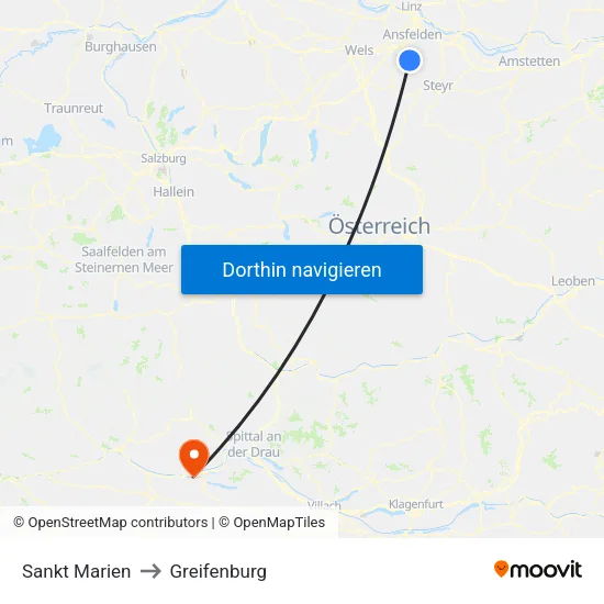 Sankt Marien to Greifenburg map