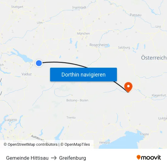 Gemeinde Hittisau to Greifenburg map