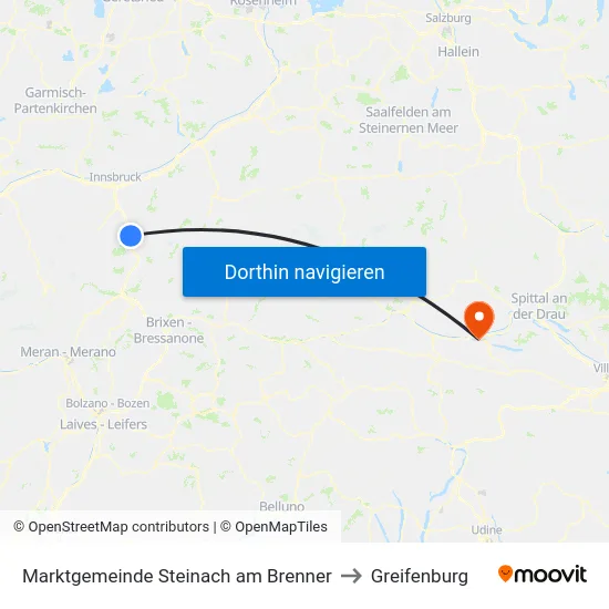 Marktgemeinde Steinach am Brenner to Greifenburg map