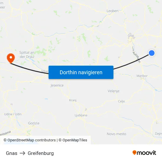 Gnas to Greifenburg map