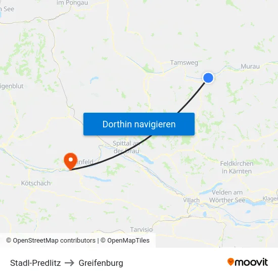 Stadl-Predlitz to Greifenburg map