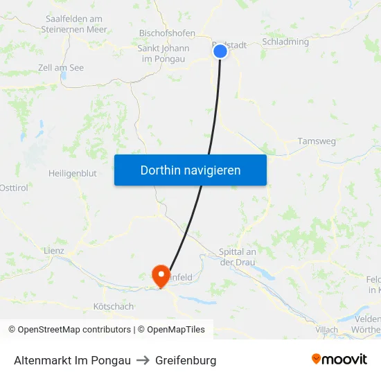 Altenmarkt Im Pongau to Greifenburg map
