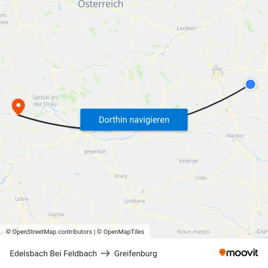 Edelsbach Bei Feldbach to Greifenburg map