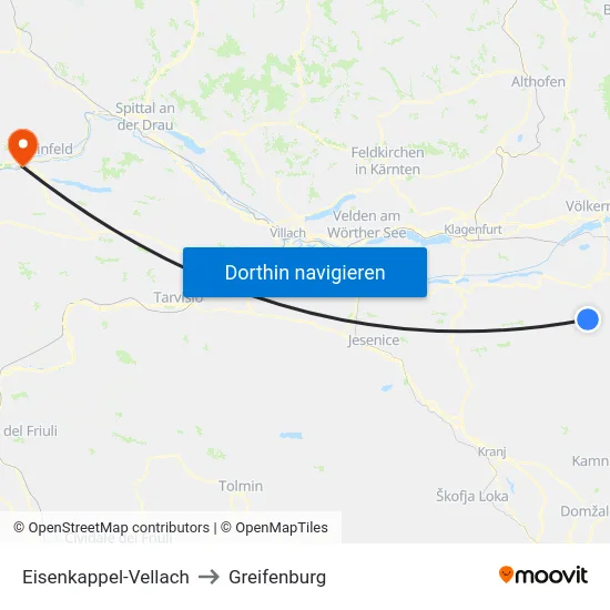 Eisenkappel-Vellach to Greifenburg map