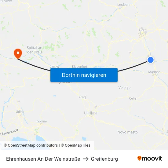 Ehrenhausen An Der Weinstraße to Greifenburg map