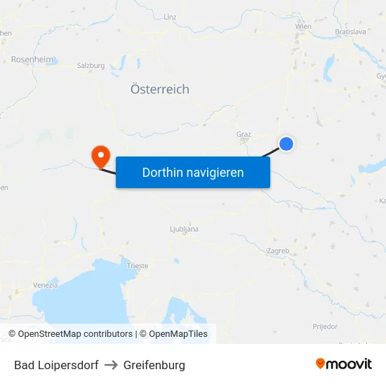 Bad Loipersdorf to Greifenburg map