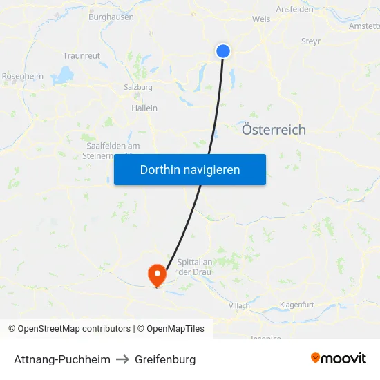 Attnang-Puchheim to Greifenburg map