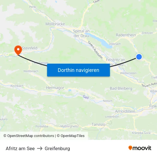 Afritz am See to Greifenburg map