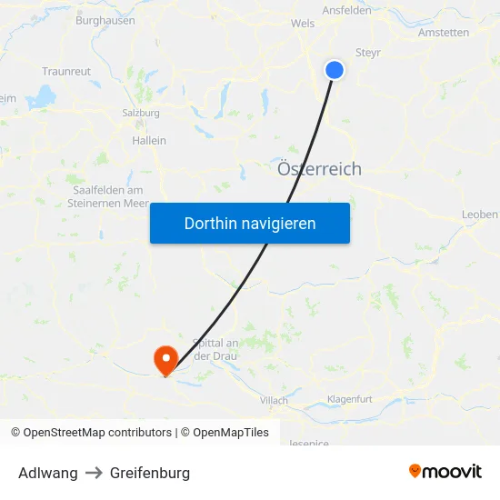 Adlwang to Greifenburg map