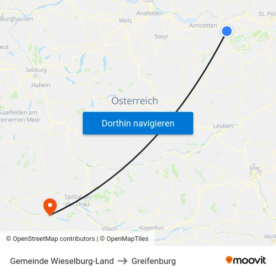 Gemeinde Wieselburg-Land to Greifenburg map