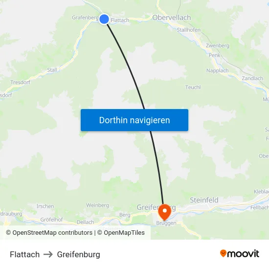 Flattach to Greifenburg map