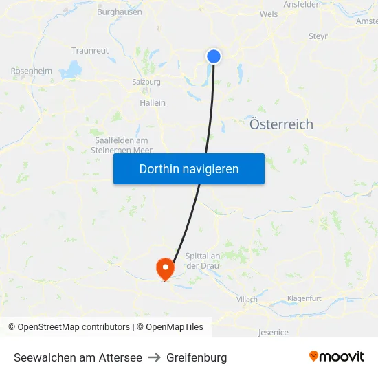 Seewalchen am Attersee to Greifenburg map