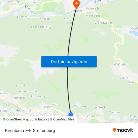 Kirchbach to Greifenburg map