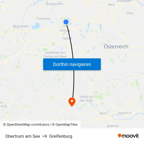 Obertrum am See to Greifenburg map