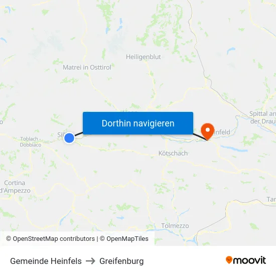 Gemeinde Heinfels to Greifenburg map