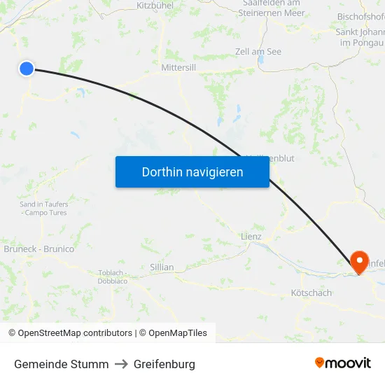 Gemeinde Stumm to Greifenburg map