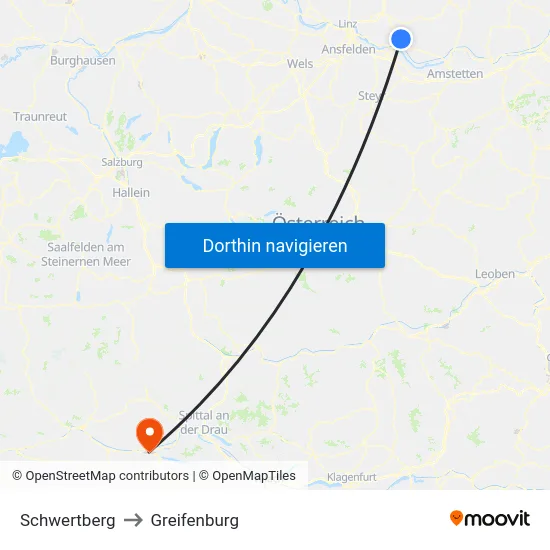 Schwertberg to Greifenburg map