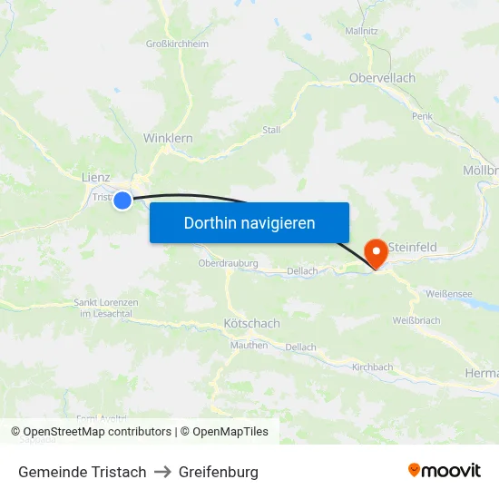 Gemeinde Tristach to Greifenburg map