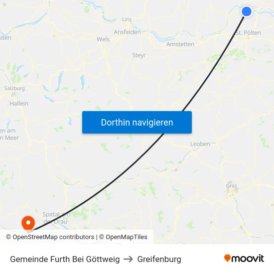 Gemeinde Furth Bei Göttweig to Greifenburg map