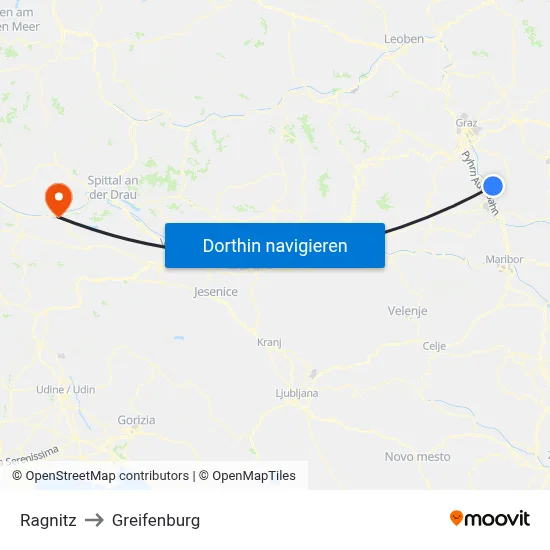 Ragnitz to Greifenburg map