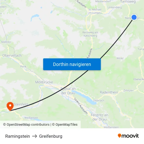 Ramingstein to Greifenburg map