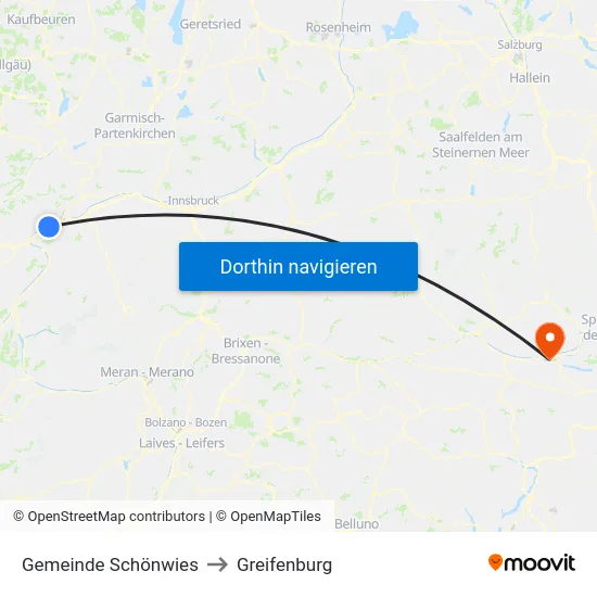 Gemeinde Schönwies to Greifenburg map