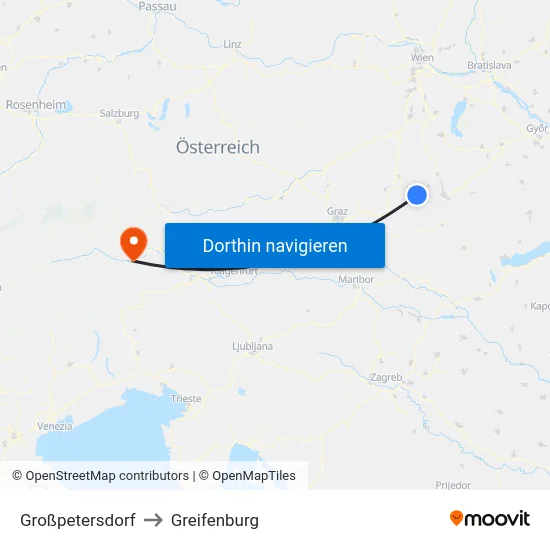 Großpetersdorf to Greifenburg map