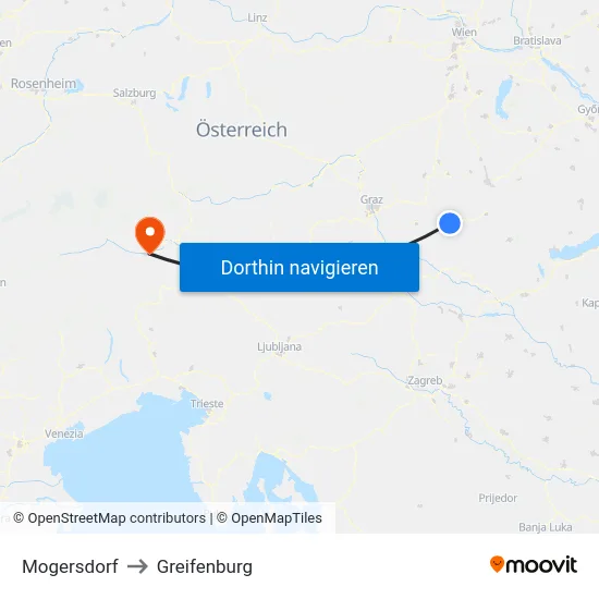 Mogersdorf to Greifenburg map