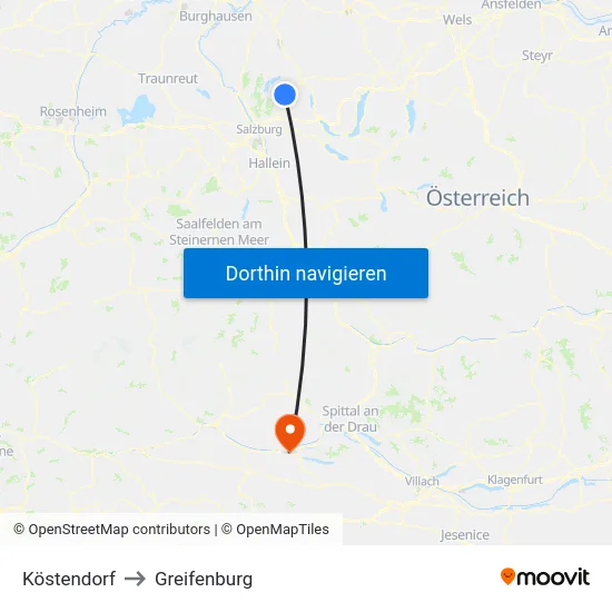 Köstendorf to Greifenburg map