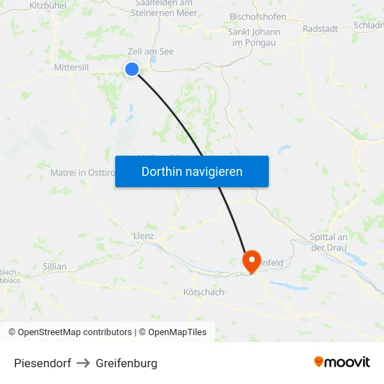 Piesendorf to Greifenburg map
