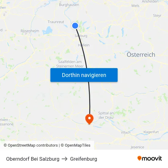 Oberndorf Bei Salzburg to Greifenburg map