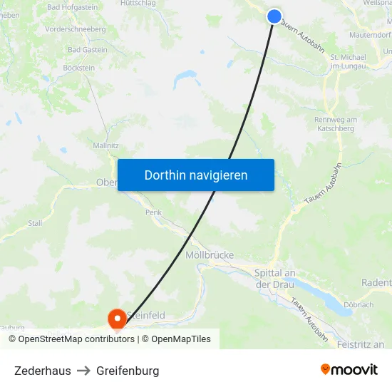 Zederhaus to Greifenburg map