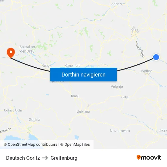 Deutsch Goritz to Greifenburg map