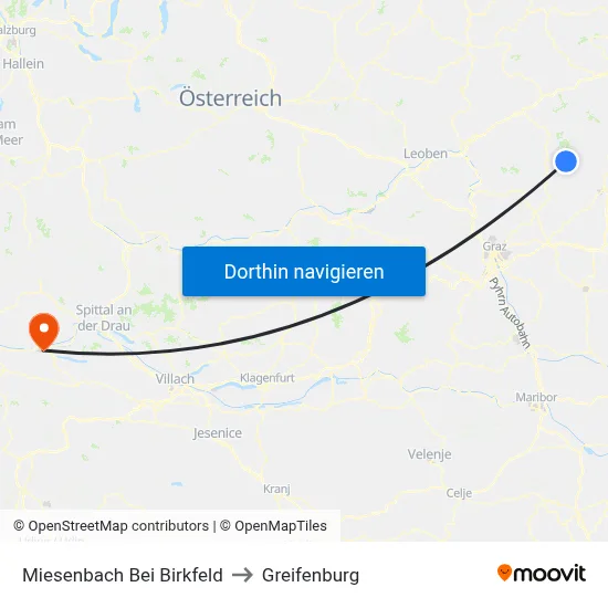 Miesenbach Bei Birkfeld to Greifenburg map