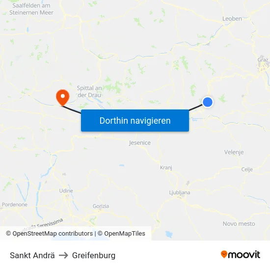Sankt Andrä to Greifenburg map