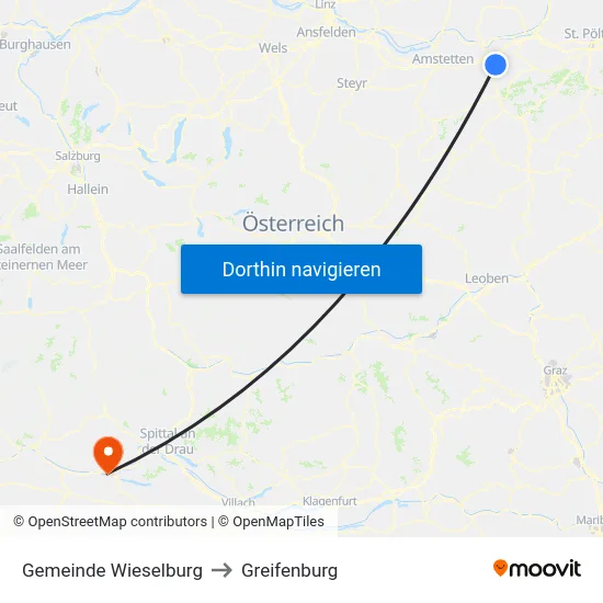 Gemeinde Wieselburg to Greifenburg map