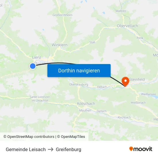 Gemeinde Leisach to Greifenburg map