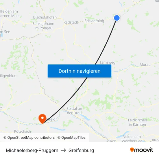 Michaelerberg-Pruggern to Greifenburg map