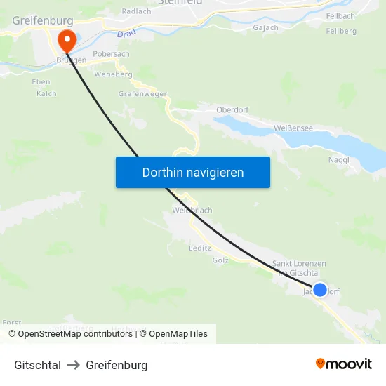 Gitschtal to Greifenburg map